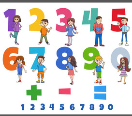 educational numbers set with children and teen characters