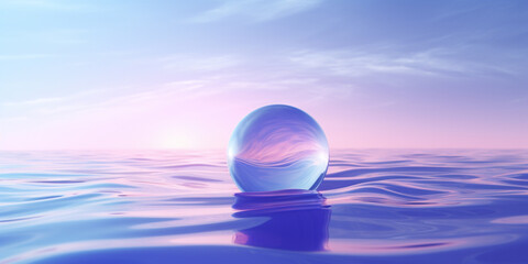 Abstract Blue and Purple Transparent Liquid Shapes: Sphere, Ring, Cube. Futuristic Banner. Glowing...