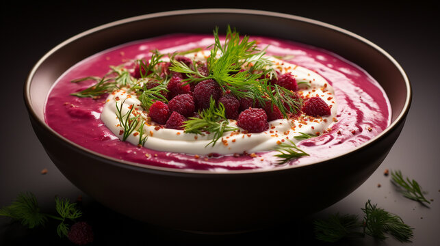 A bowl of beetroot and carrot soup with pureed beetro UHD wallpaper Stock Photographic Image