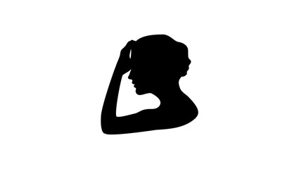 headache, woman silhouette with hand showing headache, black vector silhouette 