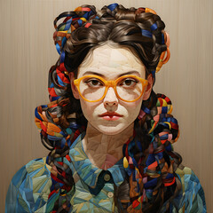 Threaded art of woman wearing glasses 