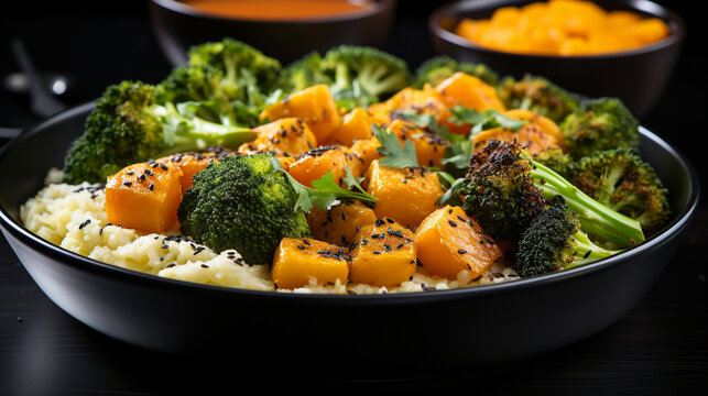 A bowl of broccoli and valnut salad UHD wallpaper Stock Photographic Image
