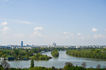 View of the Danube near Belgrade in Serbia in springtime - obrazy, fototapety, plakaty