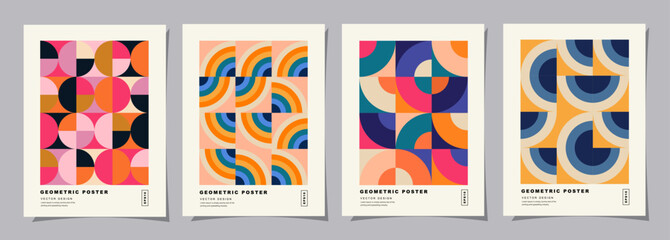 Set of Retro geometric pattern background. Creative covers or posters concept in modern bauhaus style for corporate identity, branding and social media advertising.