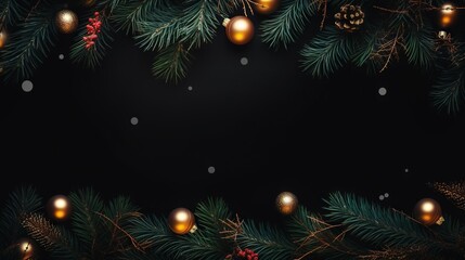 Obraz na płótnie Canvas a black background with christmas decorations and pine cones on it. generative ai