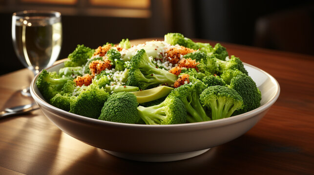 A bowl of broccoli and valnut salad UHD wallpaper Stock Photographic Image