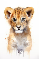 Obraz premium Lion cub isolated on a white background watercolor style