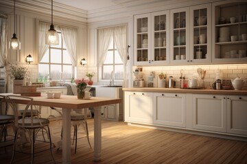 Fototapeta premium A contemporary kitchen, marrying sleek design with cutting-edge functionality. It's a culinary workspace where style and efficiency coexist seamlessly.