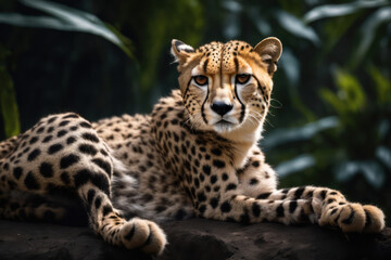 Beautiful cheetah in the jungle. Wildlife scene from nature. AI Generated.