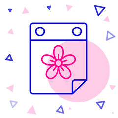 Line Calendar with flower icon isolated on white background. Colorful outline concept. Vector