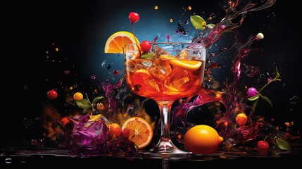  a glass of orange juice with a splash of juice on top of it.  generative ai