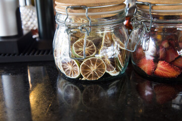 Dry pieces of citrus fruits for cocktail bar drinks