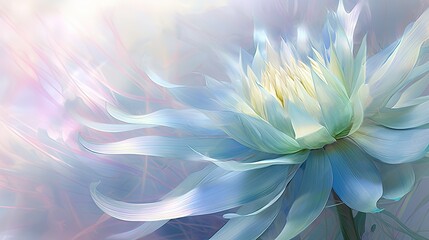  a blue and white flower is in the middle of a blurry background.  generative ai