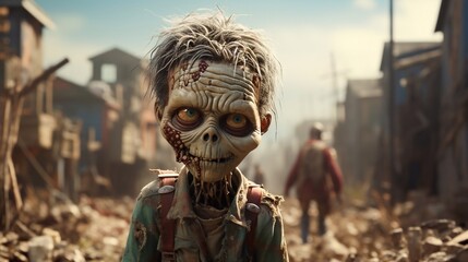 portrait of zombie kid desert in background generative ai - obrazy, fototapety, plakaty