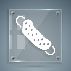 White Washcloth icon isolated on grey background. Bath house sauna washcloth sign. Item for pleasure and relaxing. Square glass panels. Vector