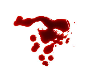 Real human blood isolated on white. Red bloody abstract stains and smear, clipping path, PNG - 658344903