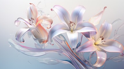  a bunch of flowers that are in the water with a blue background.  generative ai