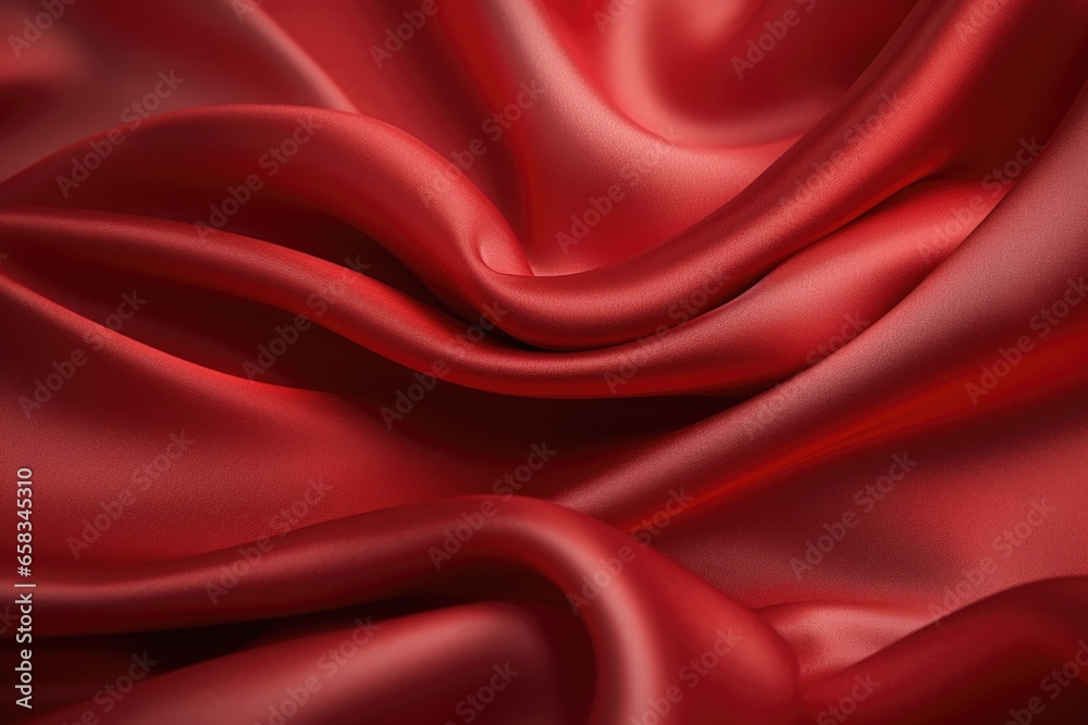 Poster a detailed close-up view of a vibrant red satin fabric. this picture can be used for various design 