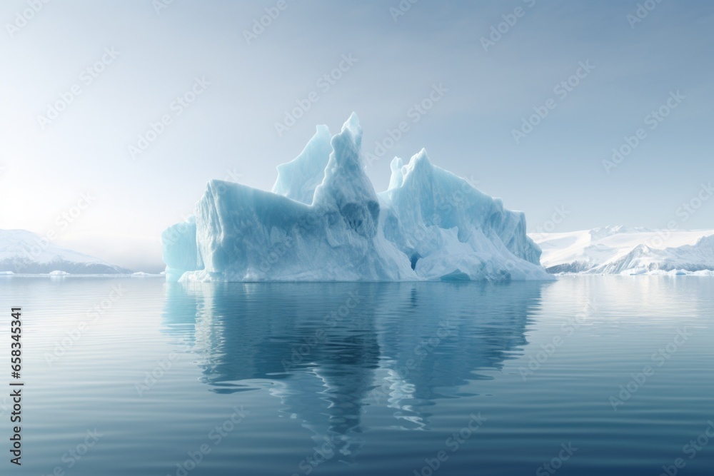 Poster a massive iceberg floating on top of a body of water. this image can be used to depict the grandeur 