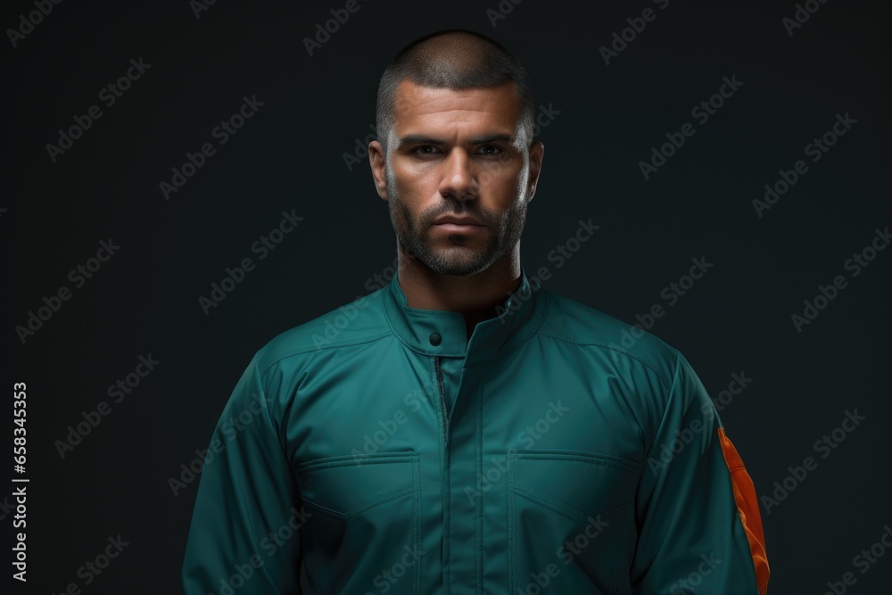 Aufkleber A picture of a man with a bald head wearing a green jacket. This image can be used to represent a variety of concepts and themes.