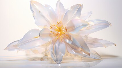  a white flower with a yellow center surrounded by water droplets.  generative ai