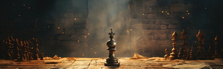 Obraz premium Solitary Pawn: A Dramatic Interpretation of Strategy and Contemplation in Chess