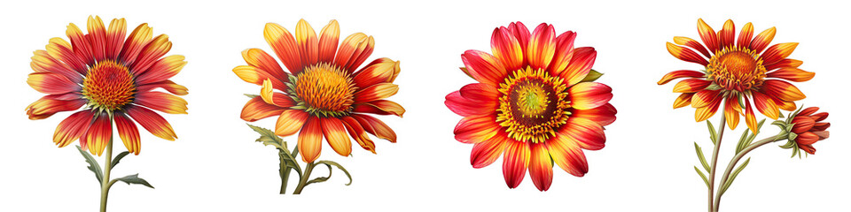 Gaillardia  Flower Hyperrealistic Highly Detailed Isolated On Plain White Background