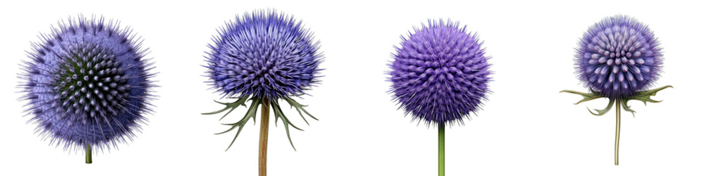 Globe Thistle  Flower Hyperrealistic Highly Detailed Isolated On Transparent Background PNG File