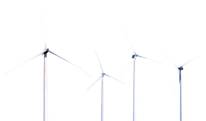 Foto op Plexiglas White electricity generating wind turbine on transparent background PNG. Alternative energy and clean energy concept. © I LOVE PNG