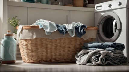 Fototapeta na wymiar laundry basket with clothes
