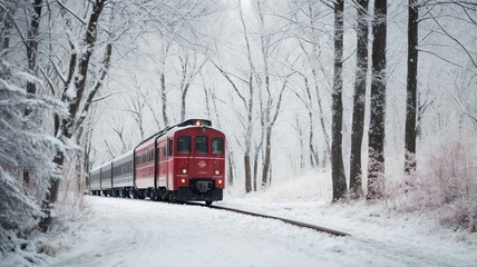 red train in snow