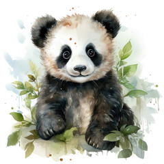 Obraz premium watercolor panda clipart, generative ai