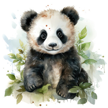 watercolor panda clipart, generative ai