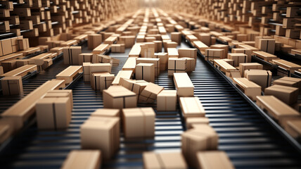 Obraz premium Boxes on rails in a warehouse