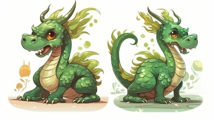 Obraz premium Cute Green Wood dragon, symbol of 2024 Chinese New Year