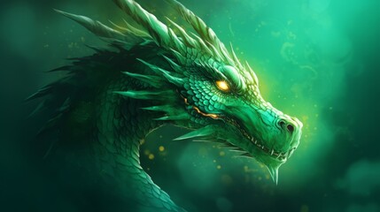 Fototapeta na wymiar Green Wood dragon, symbol of 2024 Chinese New Year