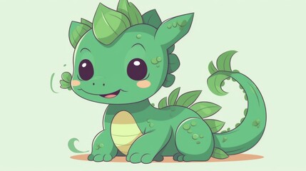 Fototapeta premium Cute Green Wood dragon, symbol of 2024 Chinese New Year