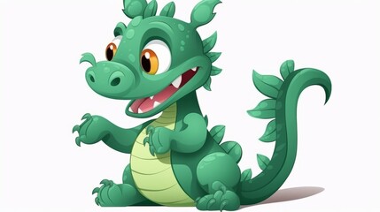 Obraz premium Cute Green Wood dragon, symbol of 2024 Chinese New Year