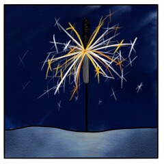 Burning sparkler, planted in the snowy ground