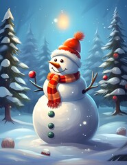 Obraz premium cartoon style snowman with Christmas tree