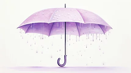 Fotobehang  a painting of a purple umbrella with rain drops on it.  generative ai © Nadia