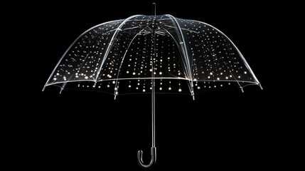  a clear umbrella with white stars on it and a black background.  generative ai - obrazy, fototapety, plakaty