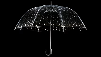 Fotobehang  a clear umbrella with white stars on it and a black background.  generative ai © Nadia