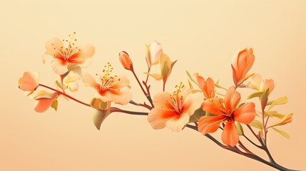  a branch with orange flowers on a yellow background with a pink background.  generative ai