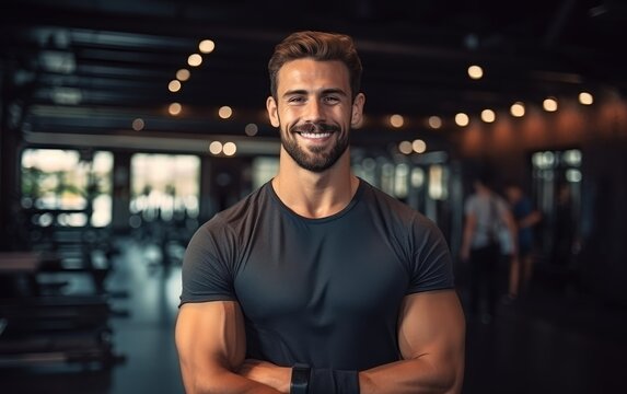 Close-up shot of a satisfied fitness enthusiast in the gym after a workout