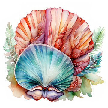 watercolor seashell clipart, generative ai
