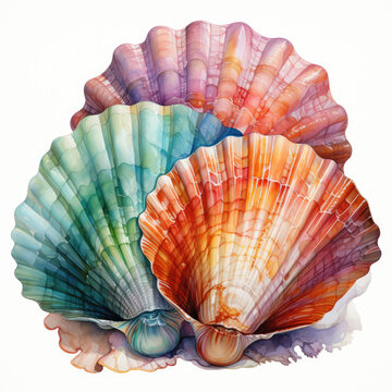 watercolor seashell clipart, generative ai