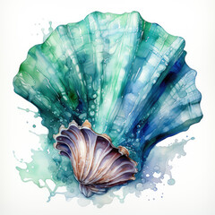 watercolor seashell clipart, generative ai - obrazy, fototapety, plakaty