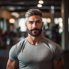 Fototapeta premium Close-up shot of a satisfied fitness enthusiast in the gym after a workout