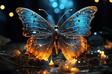 Beautiful glowing magical butterfly. Fantasy. Animal protection day concept.